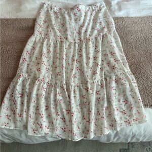 Princess Polly White and Red Floral A-Line Skirt